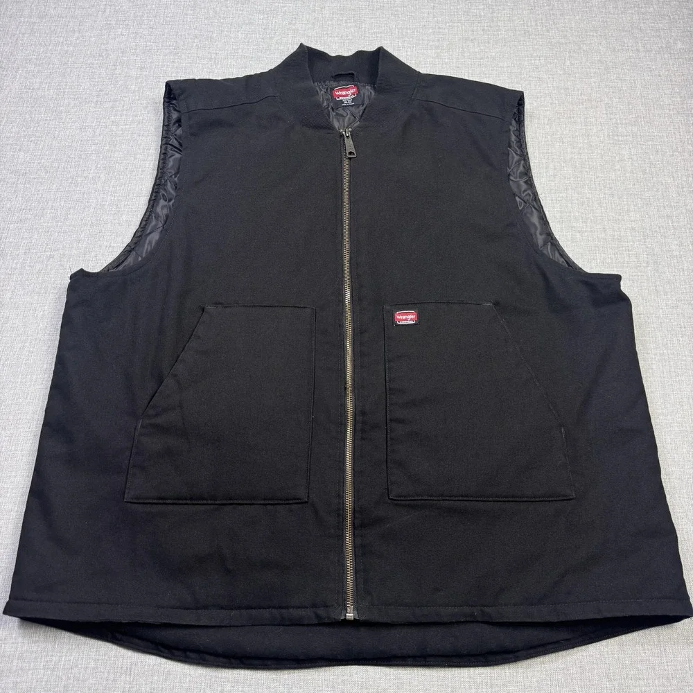 Wrangler Canvas Vest Mens 2XL Black Quilted Insulated Workwear Full Zip - Picture 1 of 7